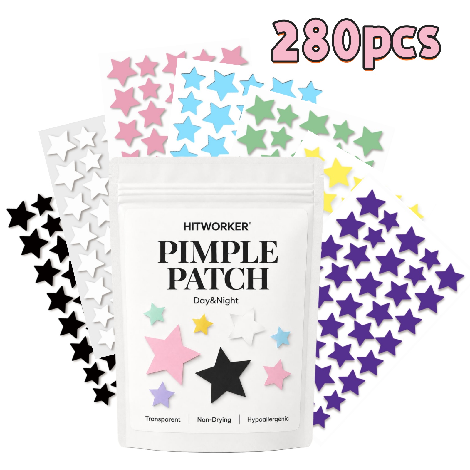 Hydrocolloid Acne Patch - 280 Patchs Étoiles Arc-en-ciel Colorées pour